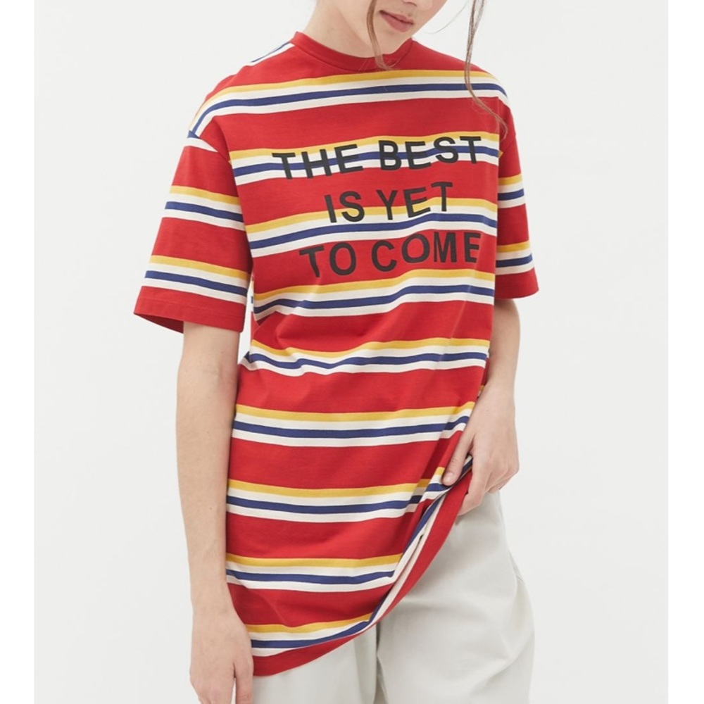 “The Best is Yet to Come” red striped shirt